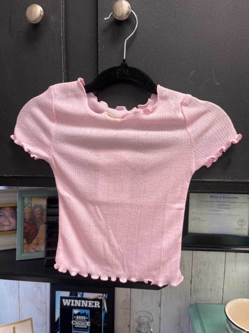 kidpik Pink Lettuce-Edge Short Sleeve Knit Top